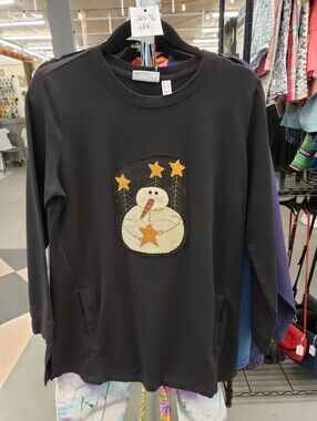 Upcycled Winter Snowman Snowmen Star Primitive Sweatshirt